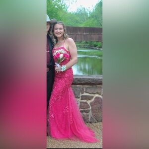 Pink Beaded Gown with Floral Details